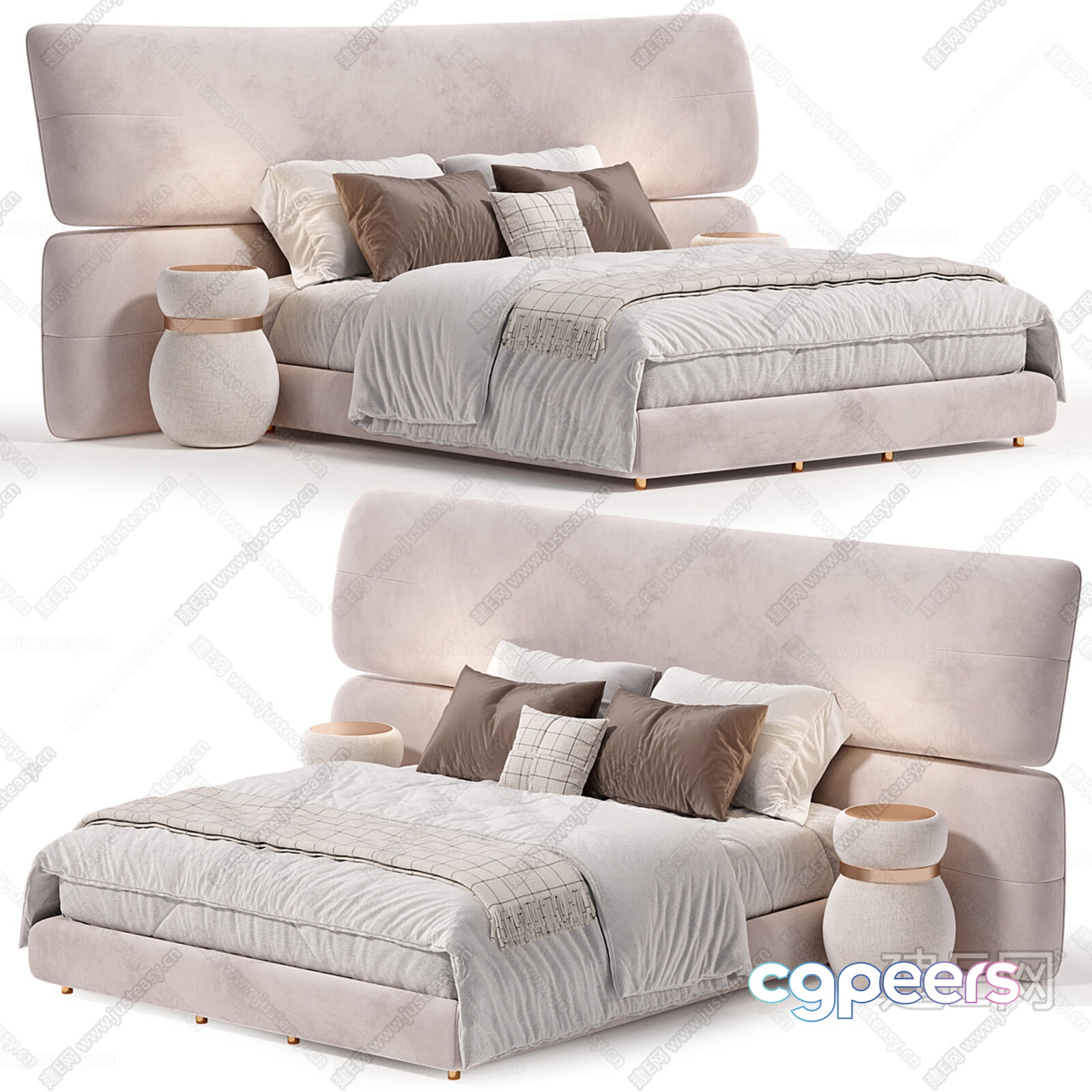 Cozy Beige Bed 3D Model - 7948 - CORONA Render