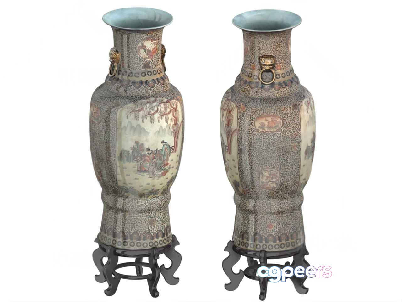 Two Decorative Vases 3D Model - 834 - VRAY Render Two Decorative Vases 3D Model - 834 - VRAY Render