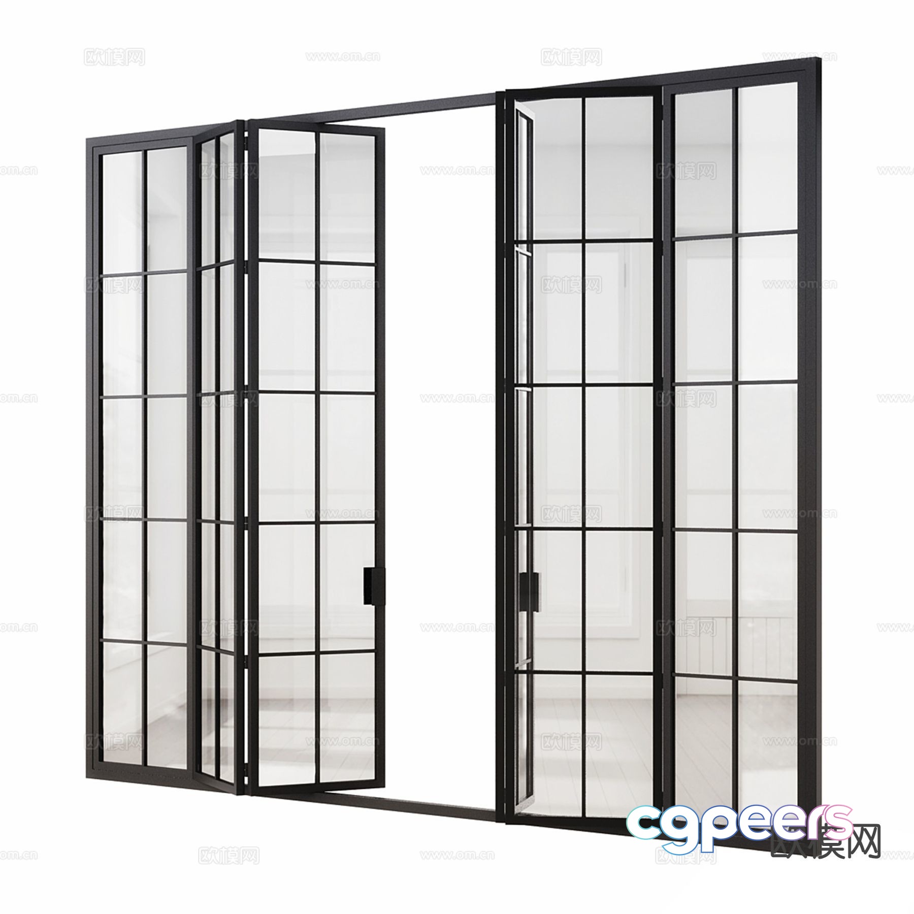 A Black Metal Door With Glass Panels 3D Model - 2085 - CORONA Render