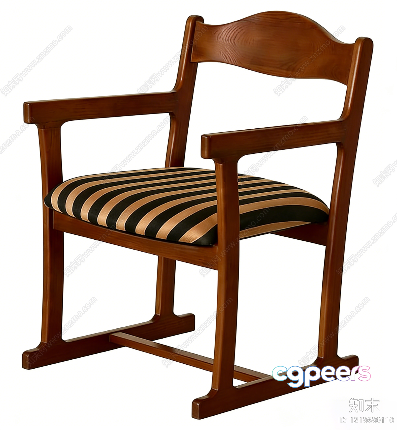 Wooden Armchair With Striped Seat 3D Model - 22101 - VRAY Render