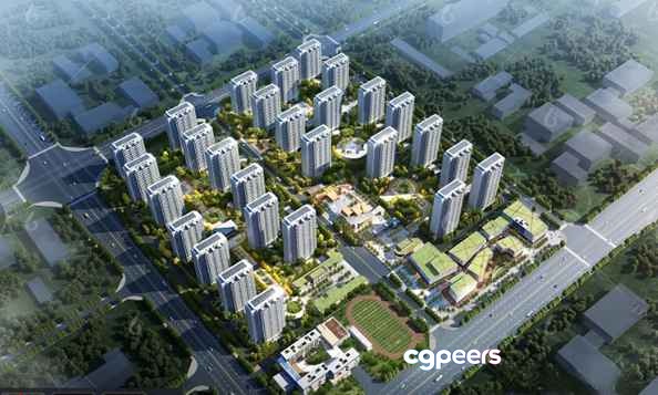 Aerial View Of A Cityscape 3D Model - 9281 - VRAY Render