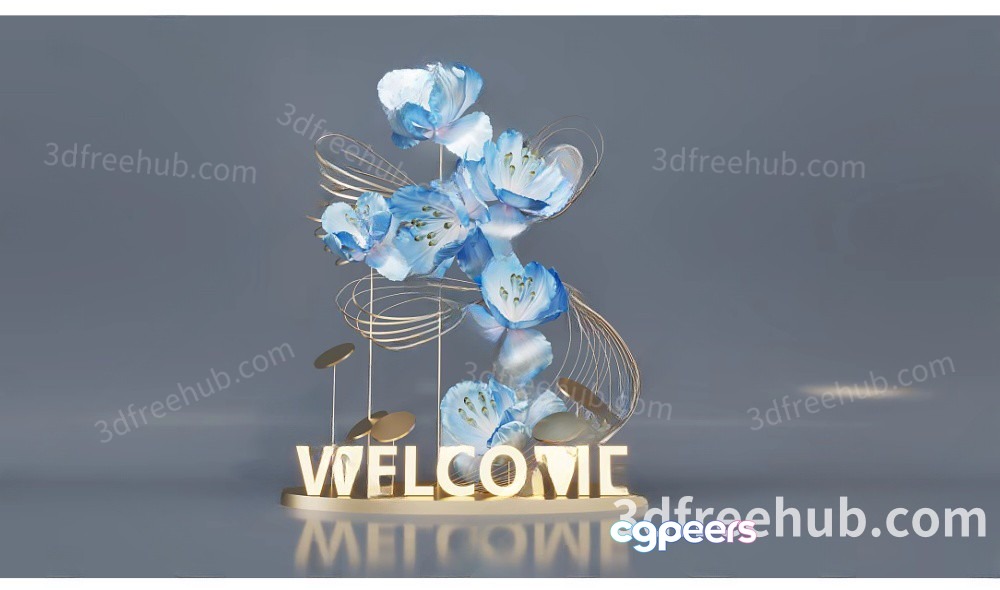 Welcome Sign With Flowers 3D Model - 22625 - VRAY Render