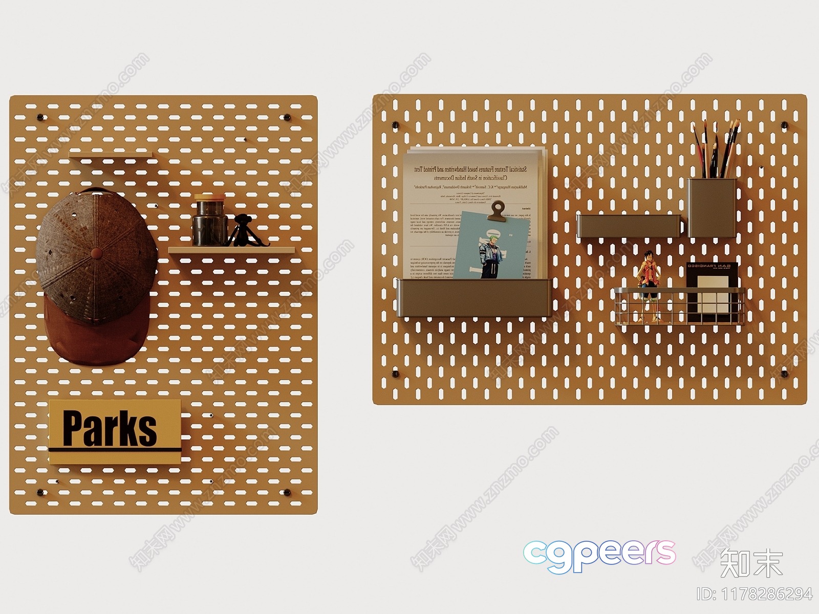 Wooden Pegboard With Various Items On It 3D Model - 4123 - VRAY Render