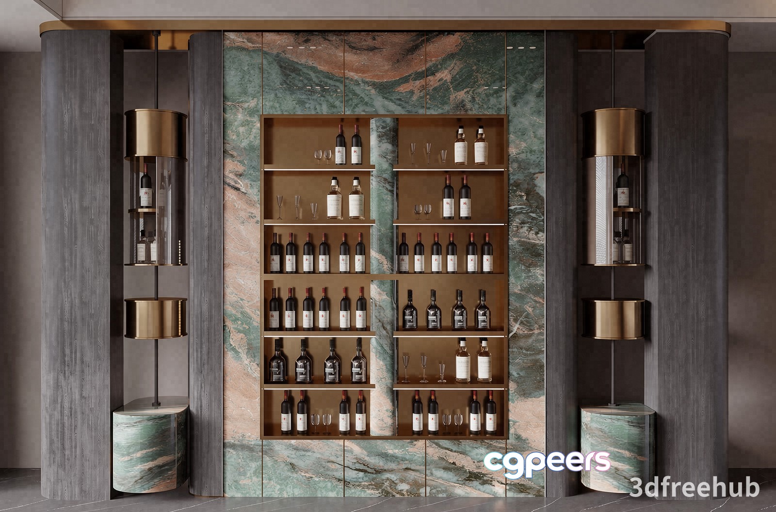 A Bar With Shelves Of Wine Bottles 3D Model - 22947 - VRAY Render