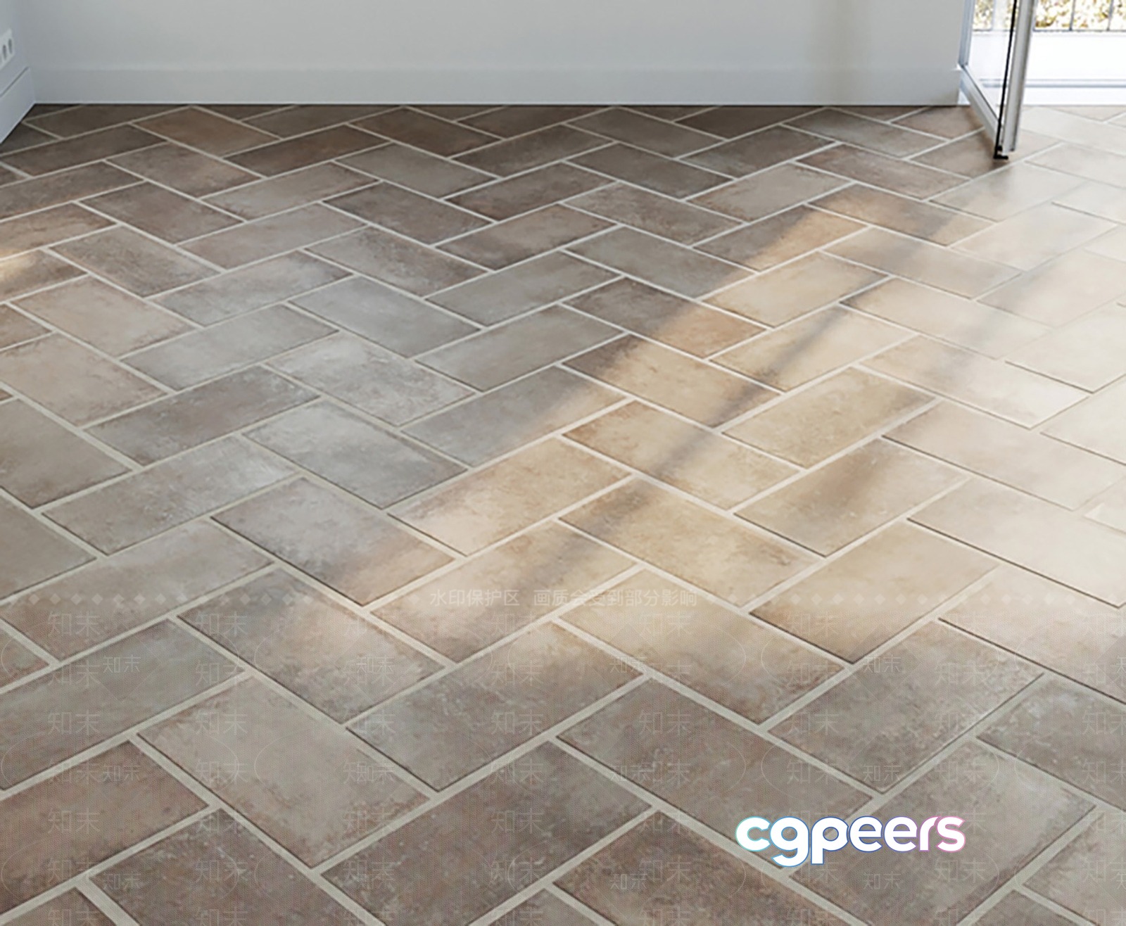 The Main Subject Is A Tile Floor With A Herringbone Pattern 3D Model - 9066 - VRAY Render
