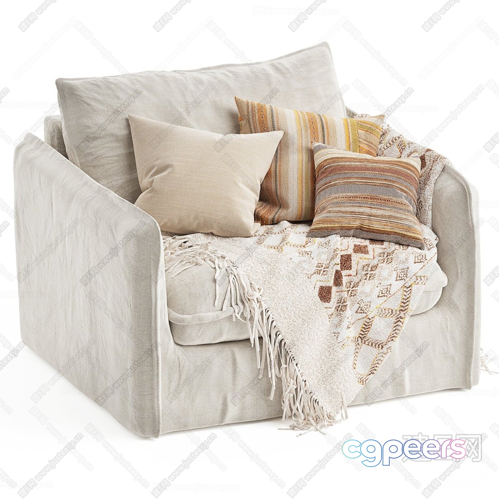 Cozy Light-Colored Sofa 3D Model - 10683 - CORONA Render