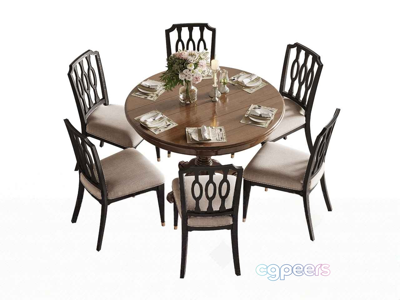 A Round Dining Table With Six Chairs 3D Model - 431 - VRAY Render