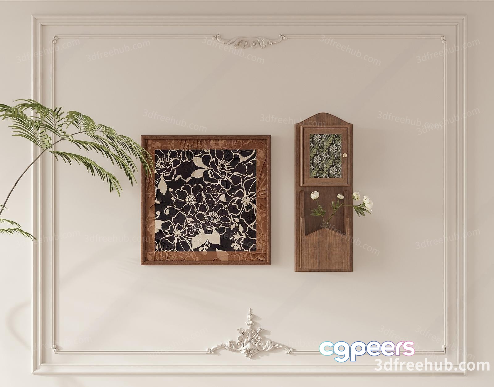 A Framed Piece Of Art With A Floral Design Hanging On A Wall 3D Model - 22000 - VRAY Render A Framed Piece Of Art With A Floral Design Hanging On A Wall 3D Model - 22000 - VRAY Render