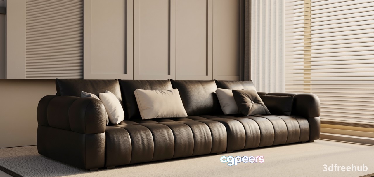 Modern Brown Leather Couch 3D Model - 23262 - VRAY Render