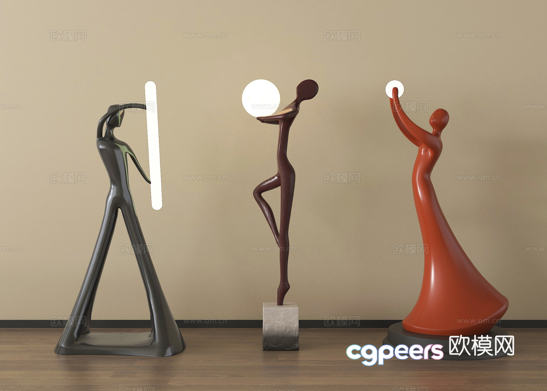Three Abstract Statues 3D Model - 8141 - VRAY Render