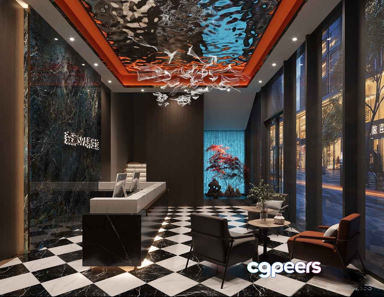 Modern Office Lobby 3D Model - 8928 - CORONA Render Modern Office Lobby 3D Model - 8928 - CORONA Render