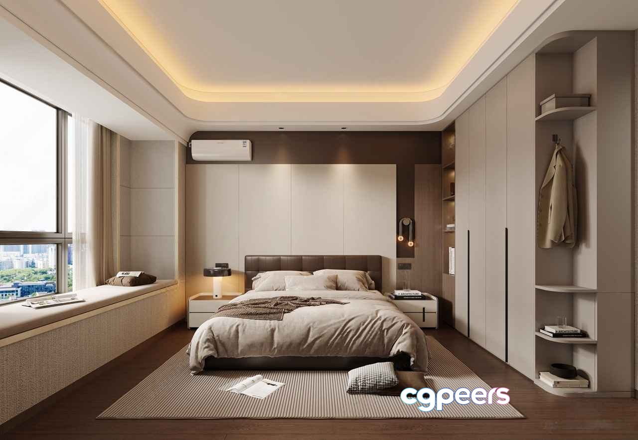 Modern Minimalist Bedroom 3D Model - 10557 - VRAY Render