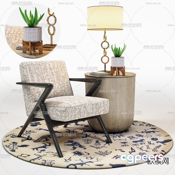 Mid-Century Modern Living Room 3D Model - 7039 - VRAY Render