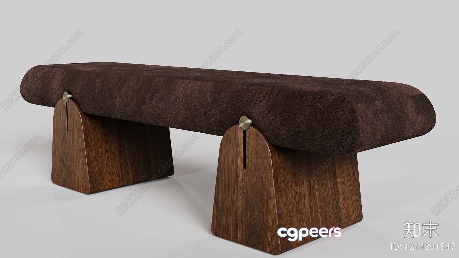 Wooden Bench With Brown Cushion 3D Model - 17218 - VRAY Render
