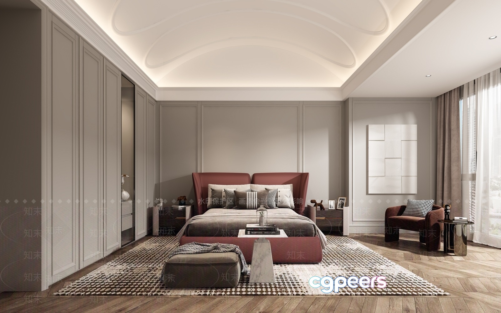 Modern Bedroom With A Large Bed 3D Model - 10661 - VRAY Render