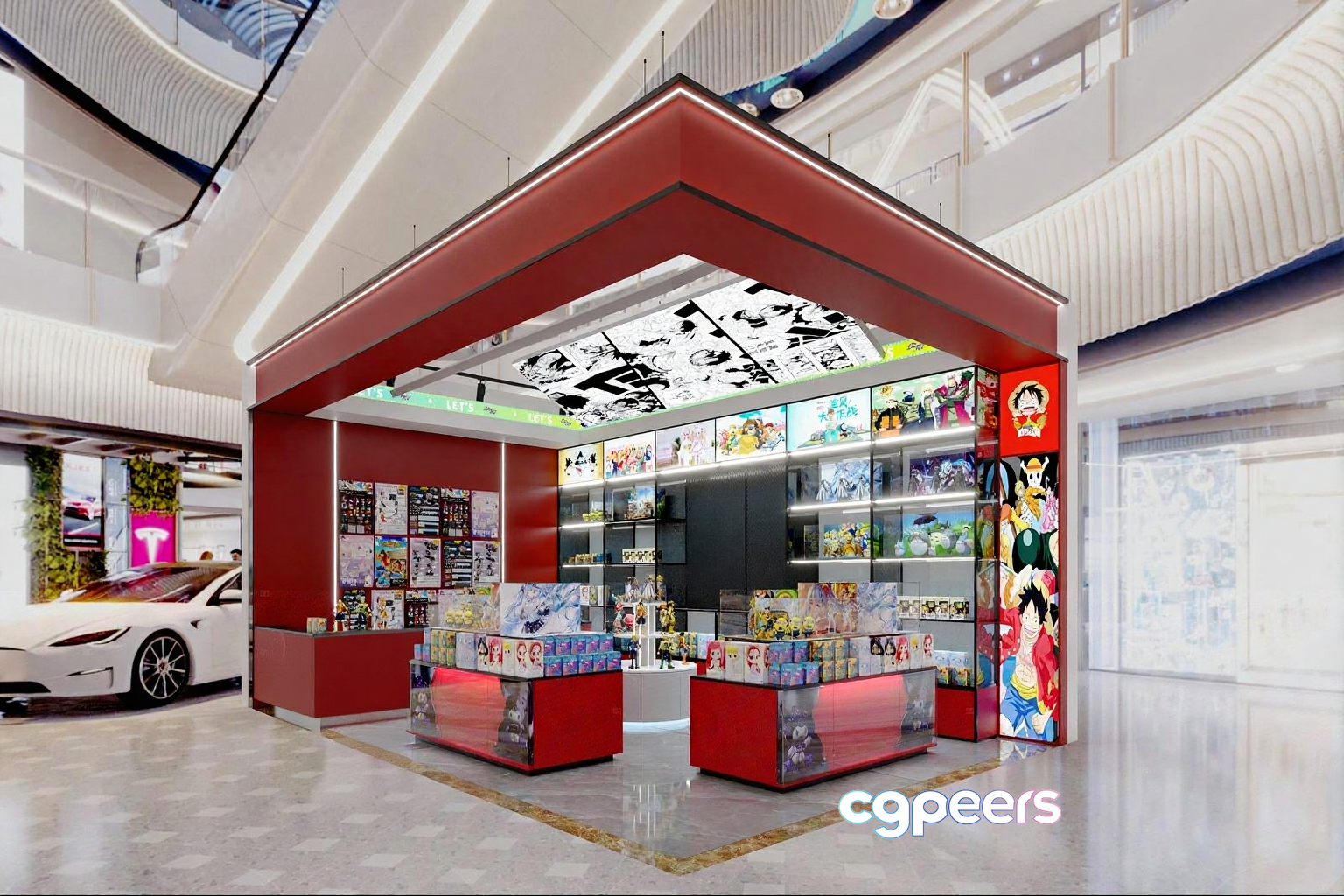 A Store With A Red And White Color Scheme 3D Model - 7701 - CORONA Render