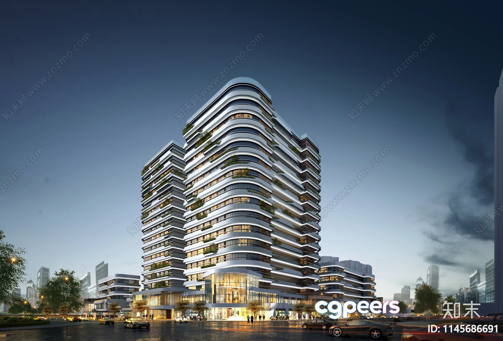 The Main Subject Is A Tall Modern Building 3D Model - 6341 - VRAY Render
