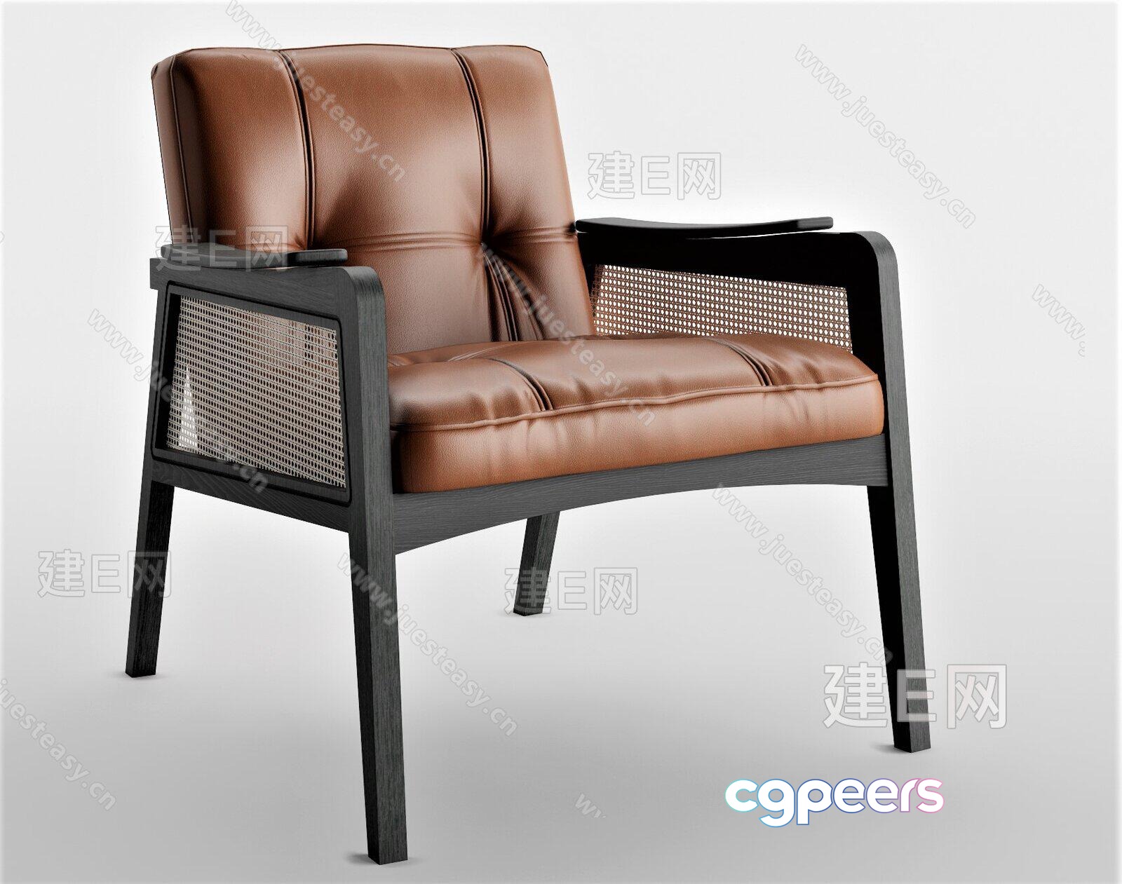 A Brown Leather Chair With A Wooden Frame 3D Model - 2911 - VRAY Render A Brown Leather Chair With A Wooden Frame 3D Model - 2911 - VRAY Render