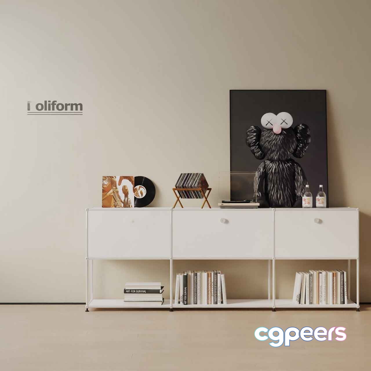Minimalist White Shelving Unit 3D Model - 14376 - VRAY Render