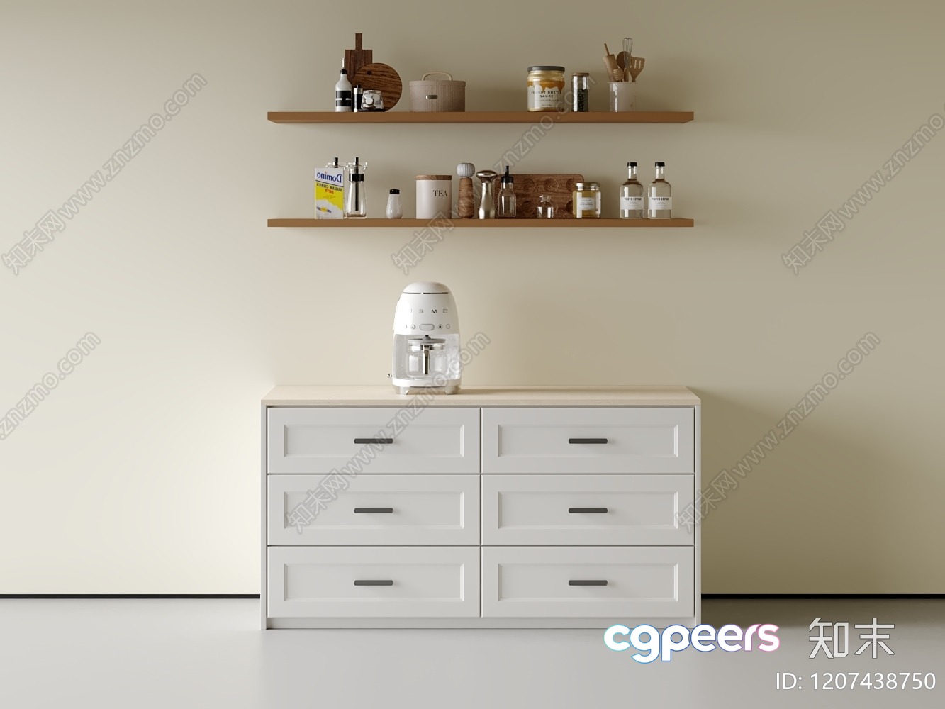 A White Dresser With Drawers 3D Model - 15627 - VRAY Render A White Dresser With Drawers 3D Model - 15627 - VRAY Render