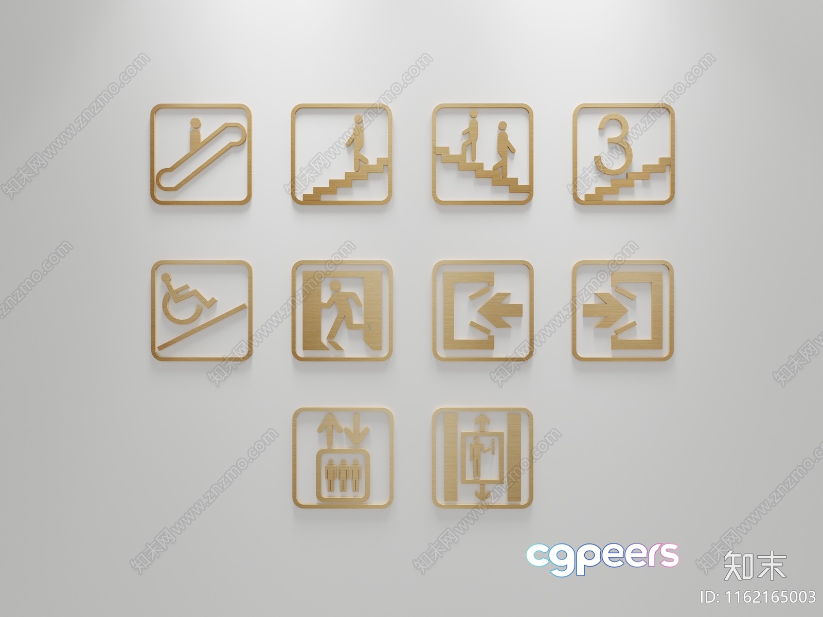Gold Elevator Signs 3D Model - 8610 - VRAY Render Gold Elevator Signs 3D Model - 8610 - VRAY Render