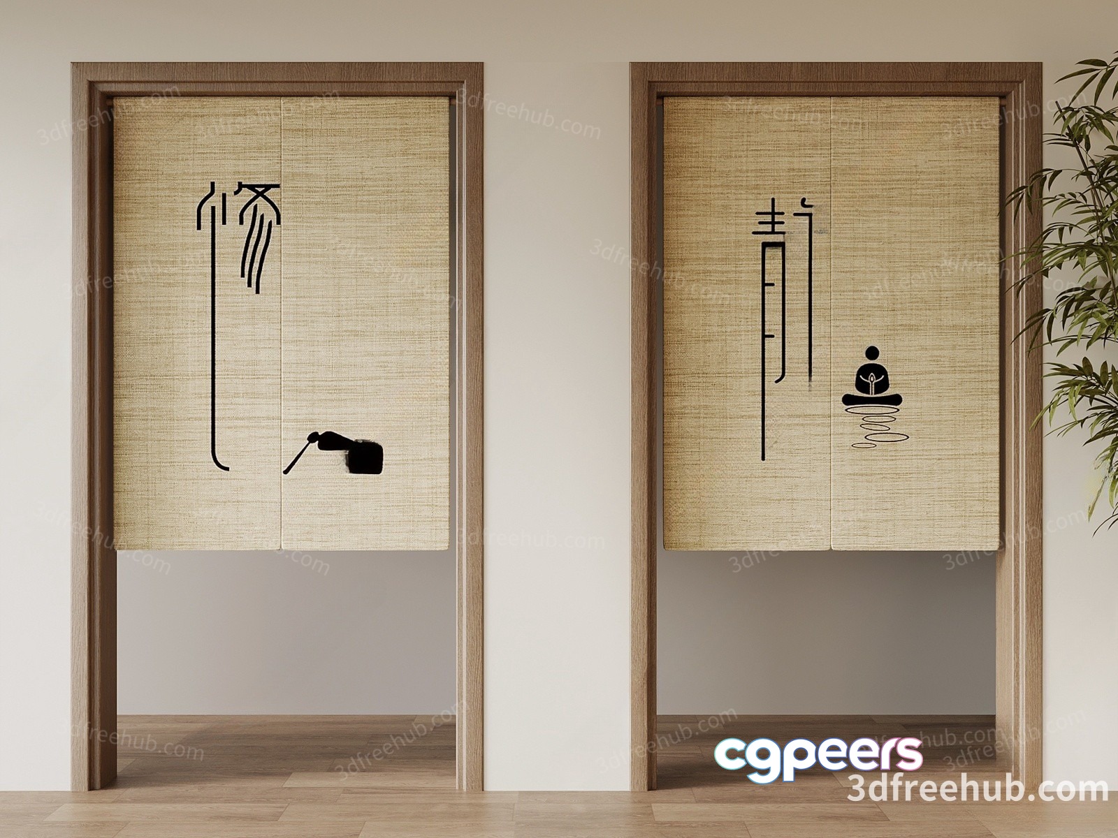 A Doorway With A Beige Curtain 3D Model - 22897 - VRAY Render