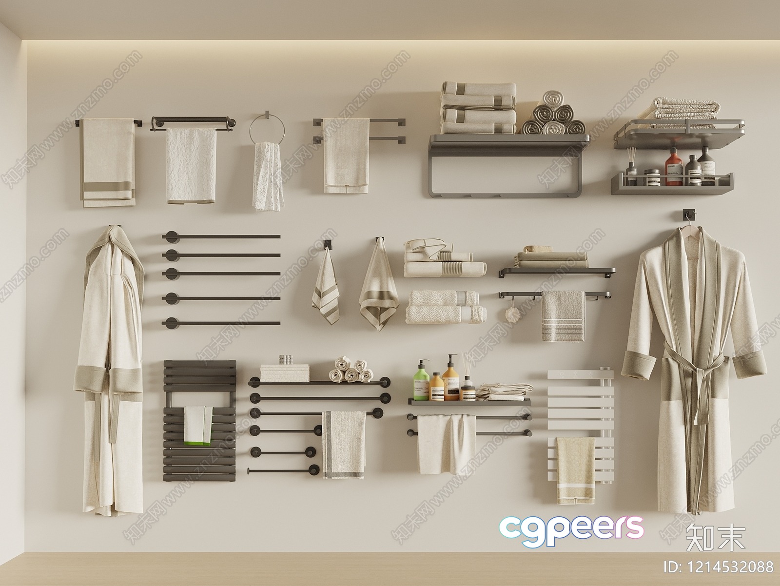 A Wall Of Bath Towels And Accessories 3D Model - 6607 - VRAY Render