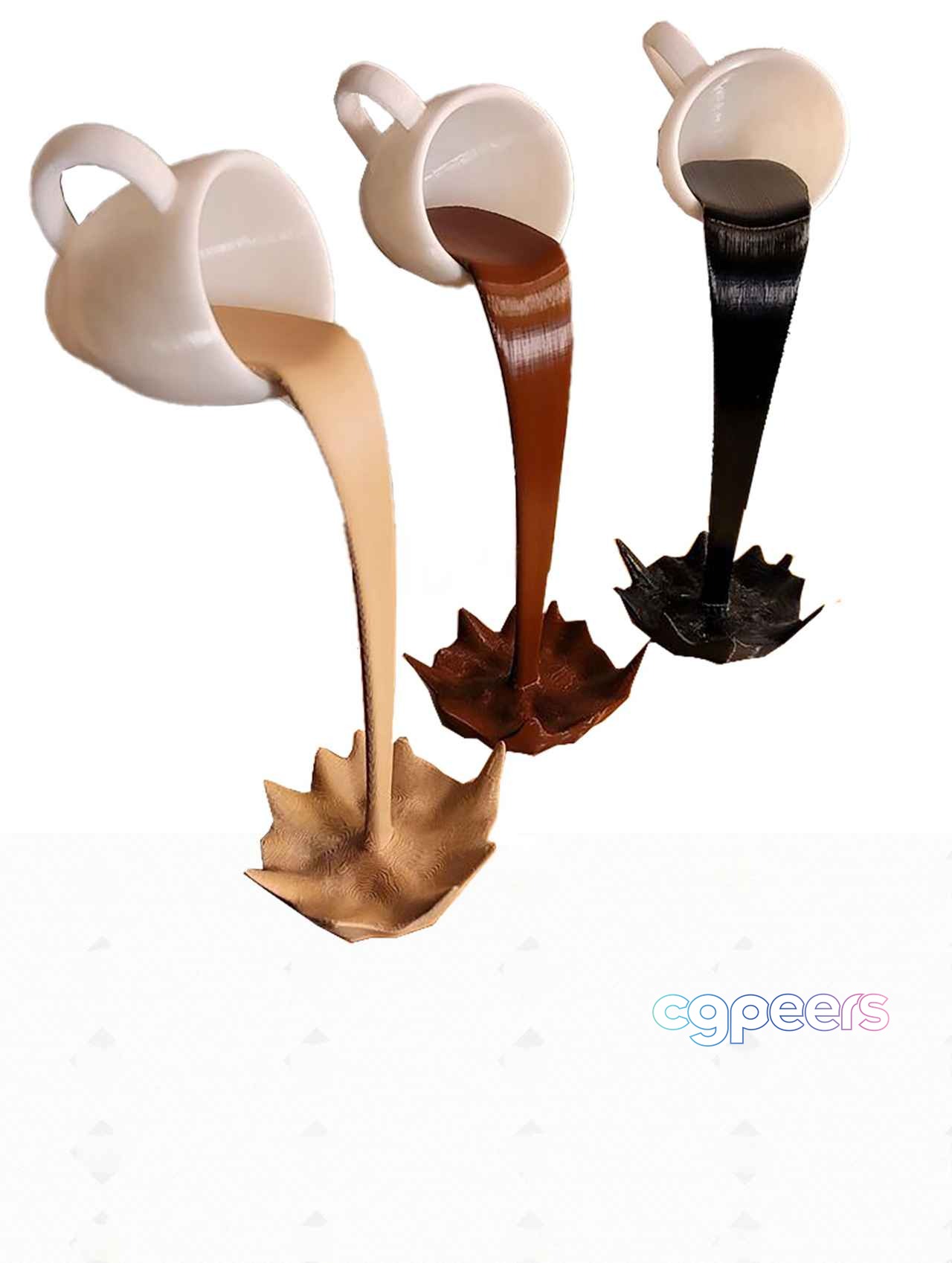 A Set Of Three White Ceramic Cups With Handles 3D Model - 6546 - VRAY Render