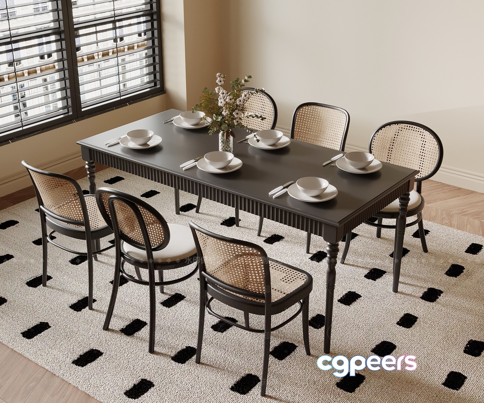 Rattan Dining Room Set 3D Model - 14748 - VRAY Render