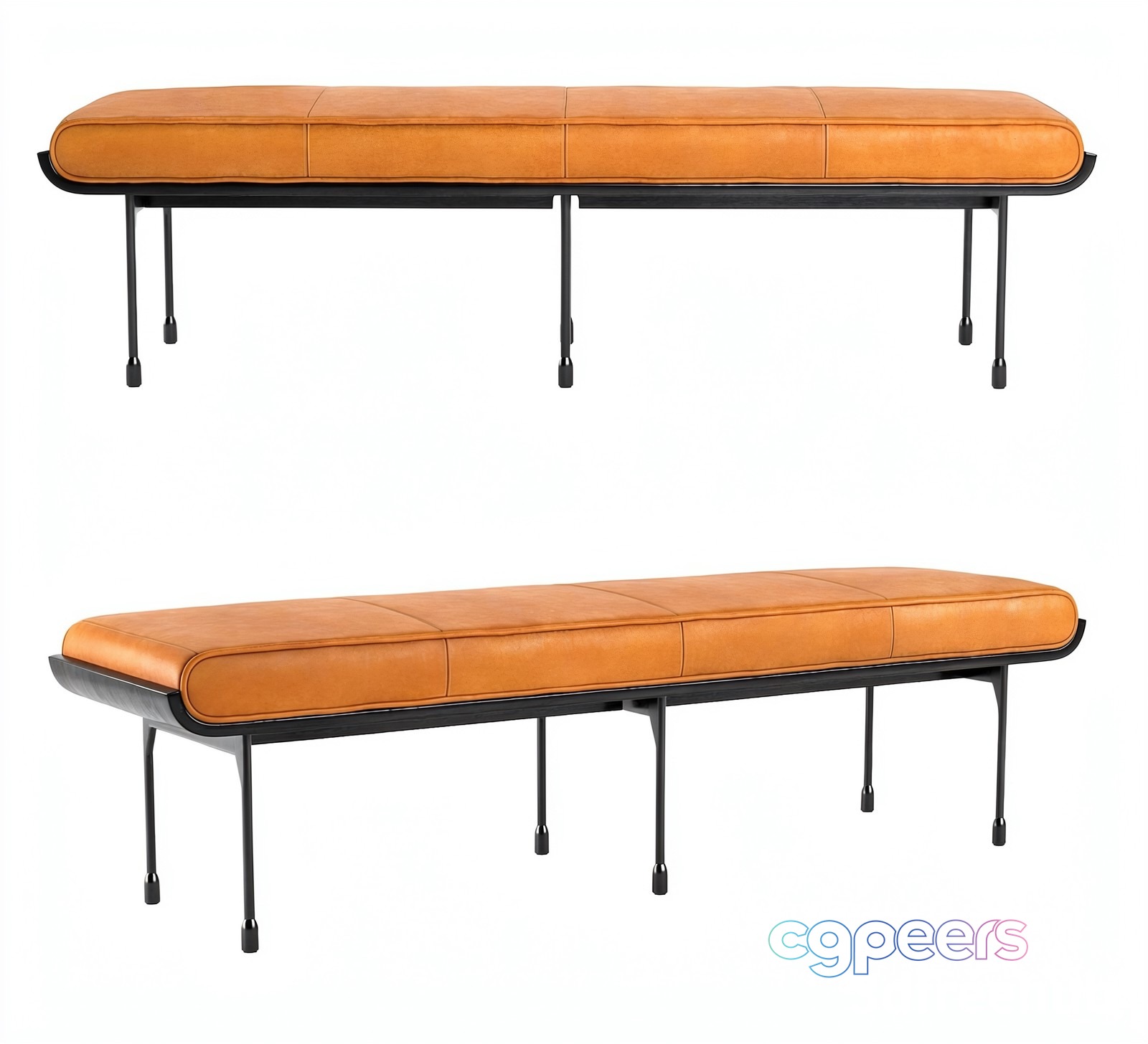 A Pair Of Brown Leather Benches 3D Model - 19162 - VRAY Render