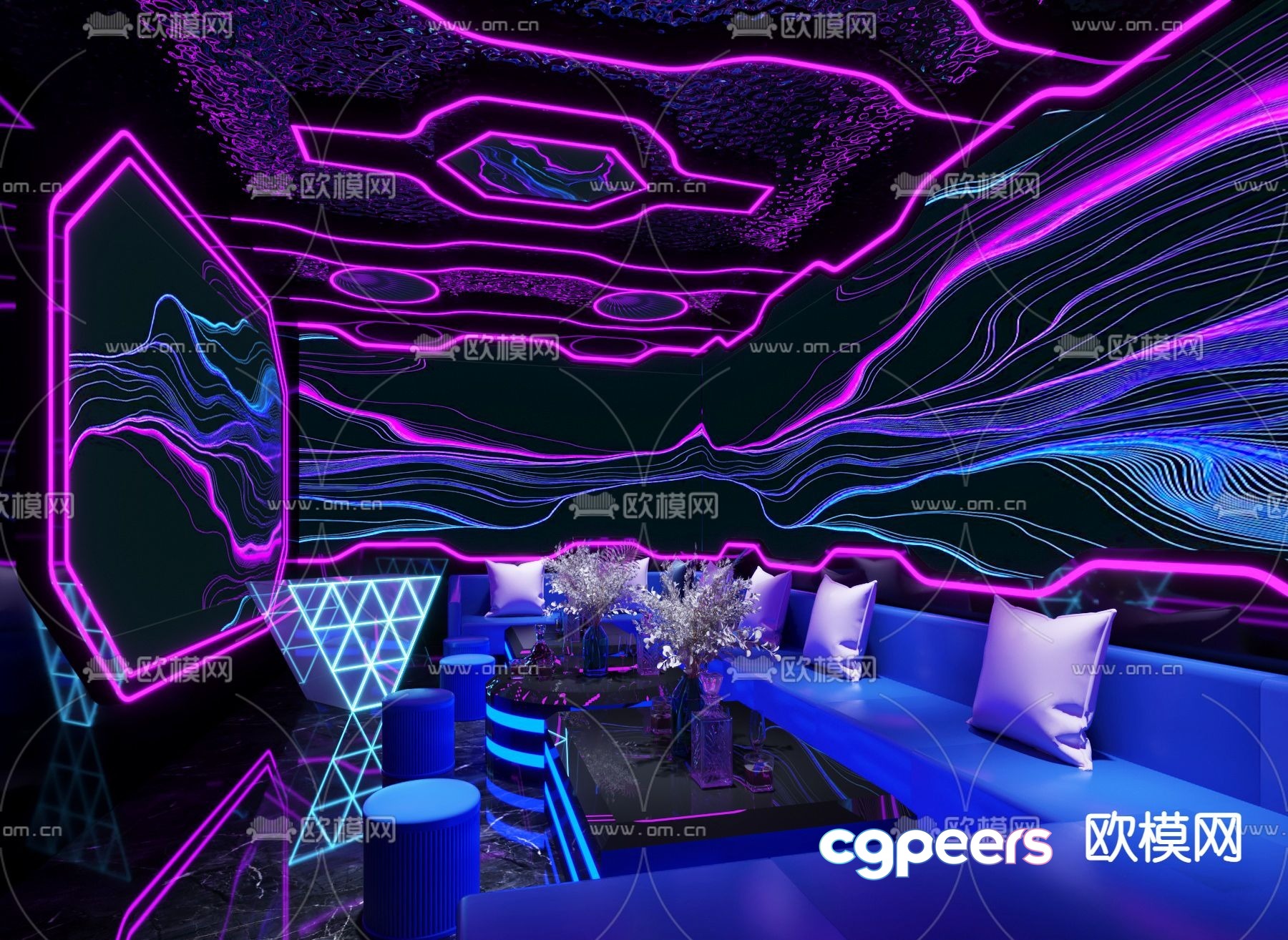 Modern Neon-Lit Lounge 3D Model - 16578 - VRAY Render Modern Neon-Lit Lounge 3D Model - 16578 - VRAY Render