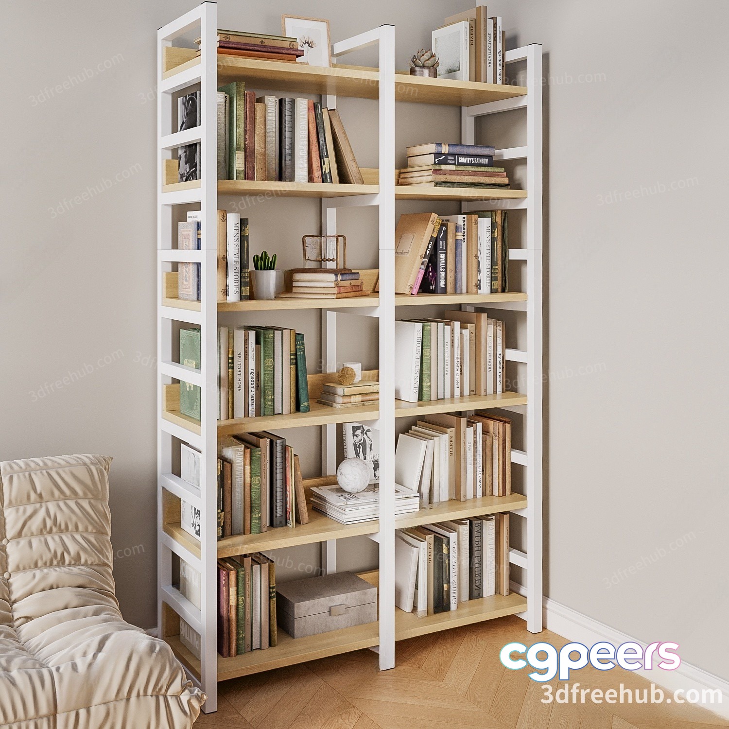White Bookshelf 3D Model - 21577 - VRAY Render