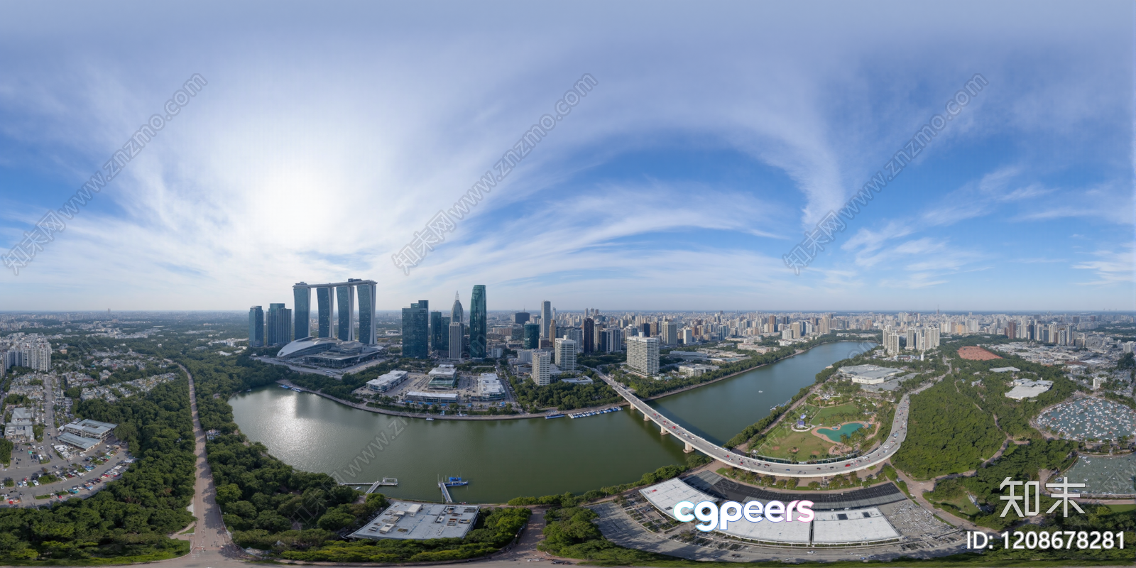 Aerial View Of A City With A River 3D Model - 297 - VRAY Render