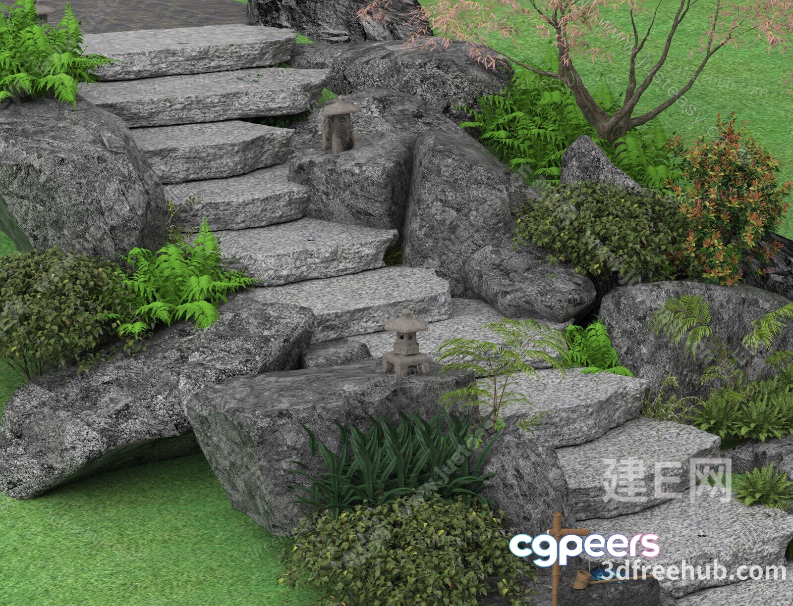 A Stone Staircase In A Garden 3D Model - 18563 - VRAY Render