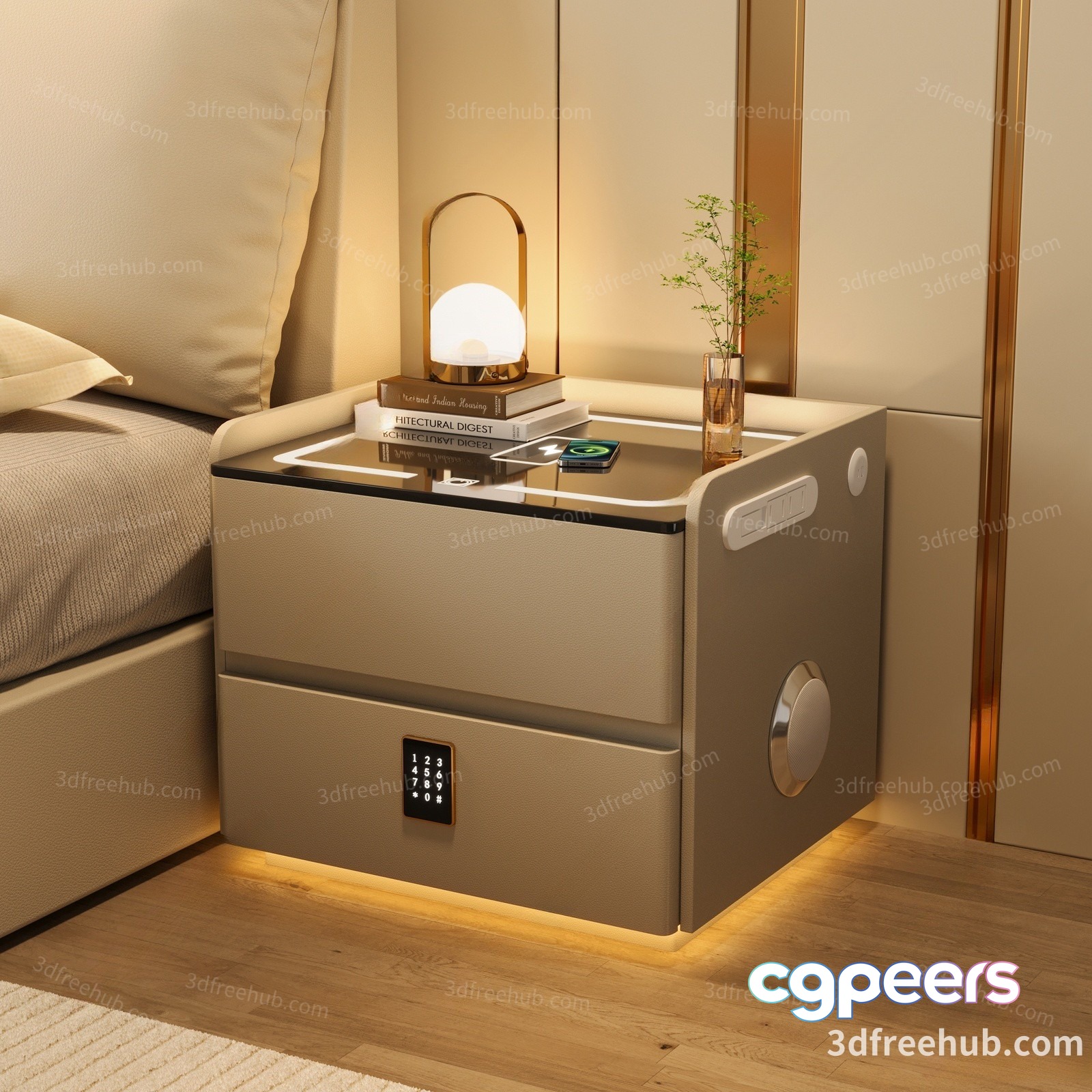 Modern Nightstand With A Lamp 3D Model - 22716 - VRAY Render