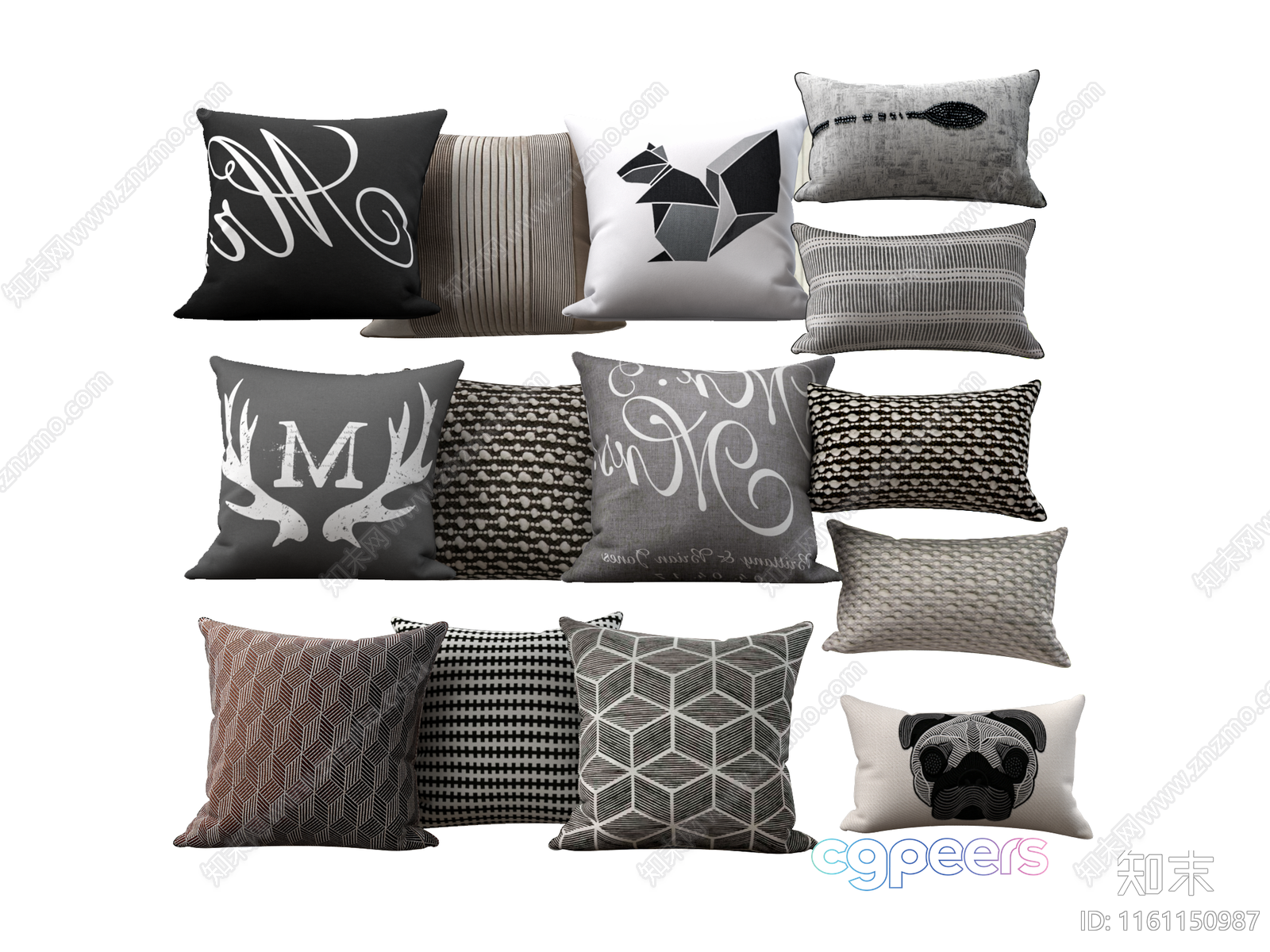 Gray Throw Pillows 3D Model - 3422 - VRAY Render
