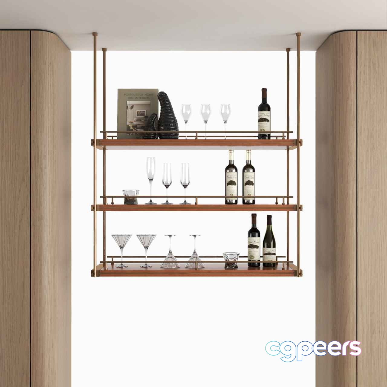 Gold And Brown Shelves 3D Model - 16621 - VRAY Render Gold And Brown Shelves 3D Model - 16621 - VRAY Render
