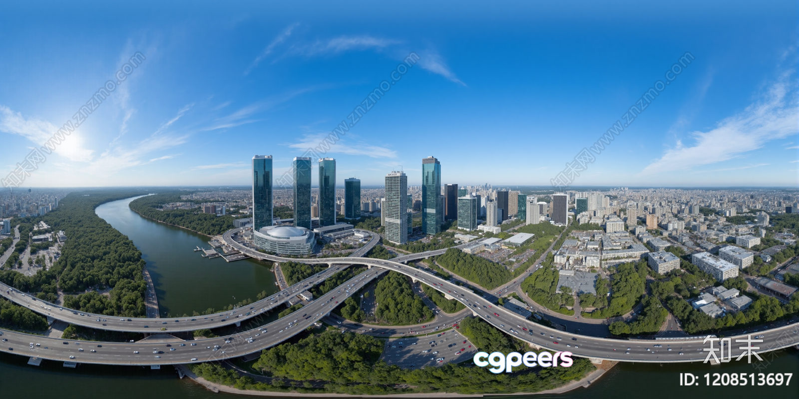 A Cityscape With A Highway And Skyscrapers 3D Model - 8477 - VRAY Render A Cityscape With A Highway And Skyscrapers 3D Model - 8477 - VRAY Render