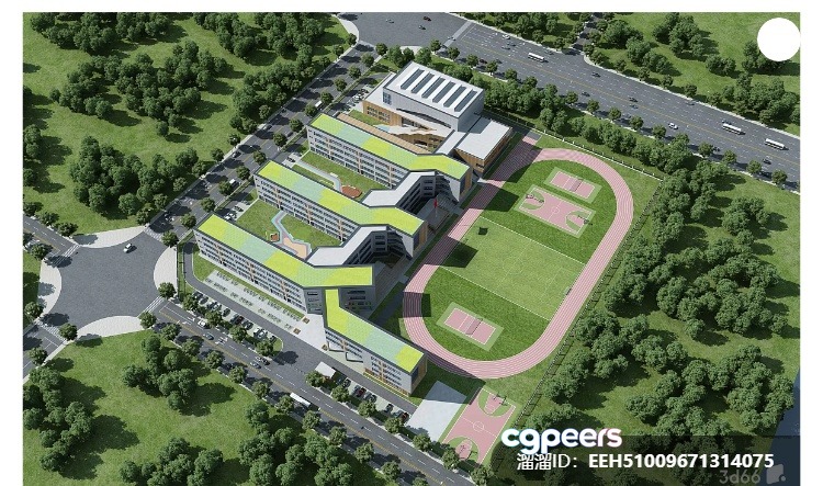 Aerial View Of A School Building With A Sports Field 3D Model - 274 - VRAY Render