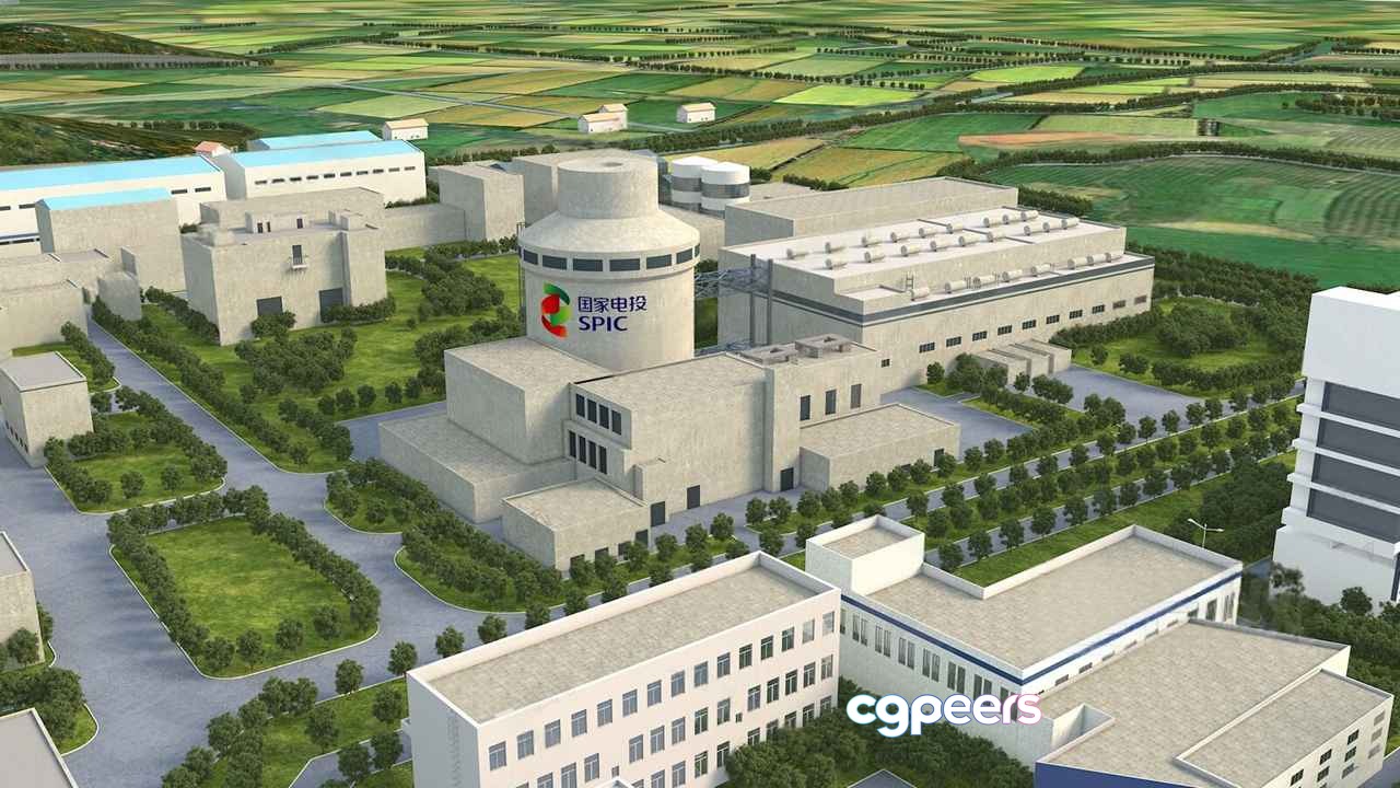 A Large Building With A Prominent Tower Surrounded By A Landscape 3D Model - 2160 - VRAY Render