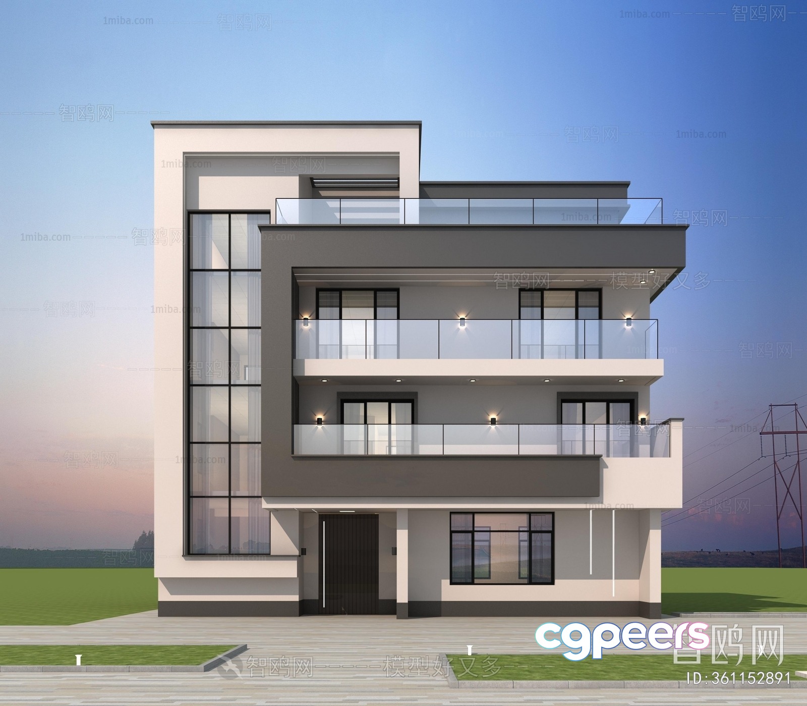 Modern Multi-Story Building 3D Model - 17352 - VRAY Render