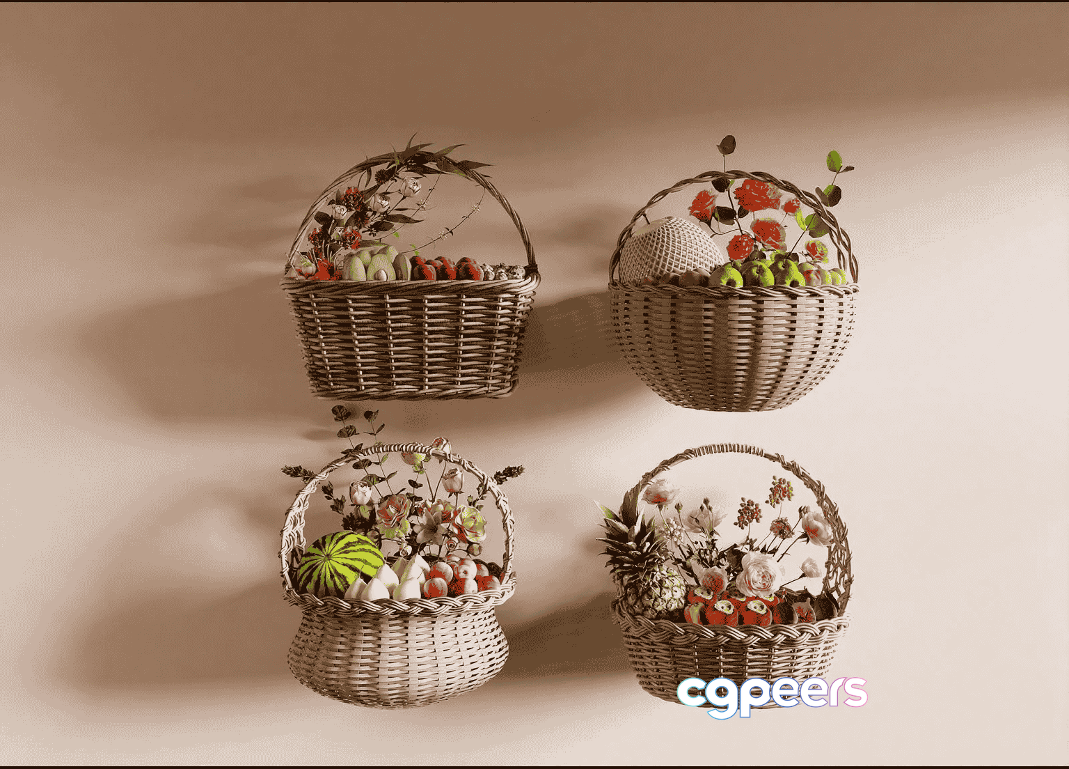 Four Baskets 3D Model - 13112 - VRAY Render