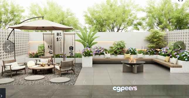 Outdoor Patio. This Image Depicts A Serene And Inviting Outdoor Space Featuring 3D Model - 16455 - VRAY Render