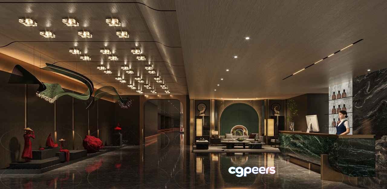 Luxurious Hotel Lobby 3D Model - 19015 - CORONA Render