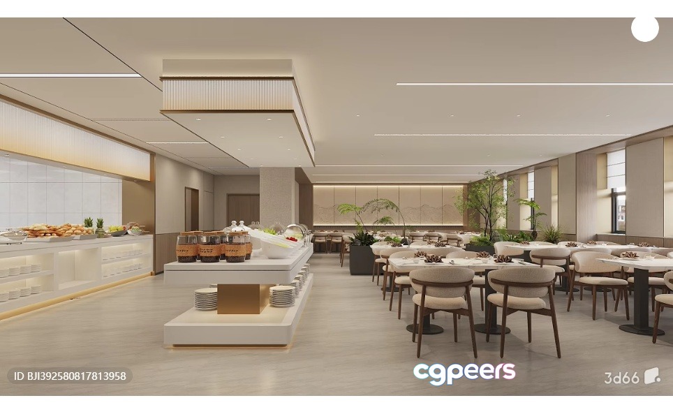 A Large Open Room With Tables And Chairs 3D Model - 16782 - VRAY Render A Large Open Room With Tables And Chairs 3D Model - 16782 - VRAY Render