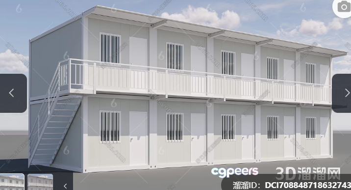 A White Building With A Balcony 3D Model - 10205 - CORONA Render