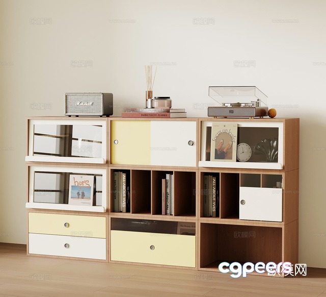 A Wooden Shelving Unit 3D Model - 12165 - VRAY Render