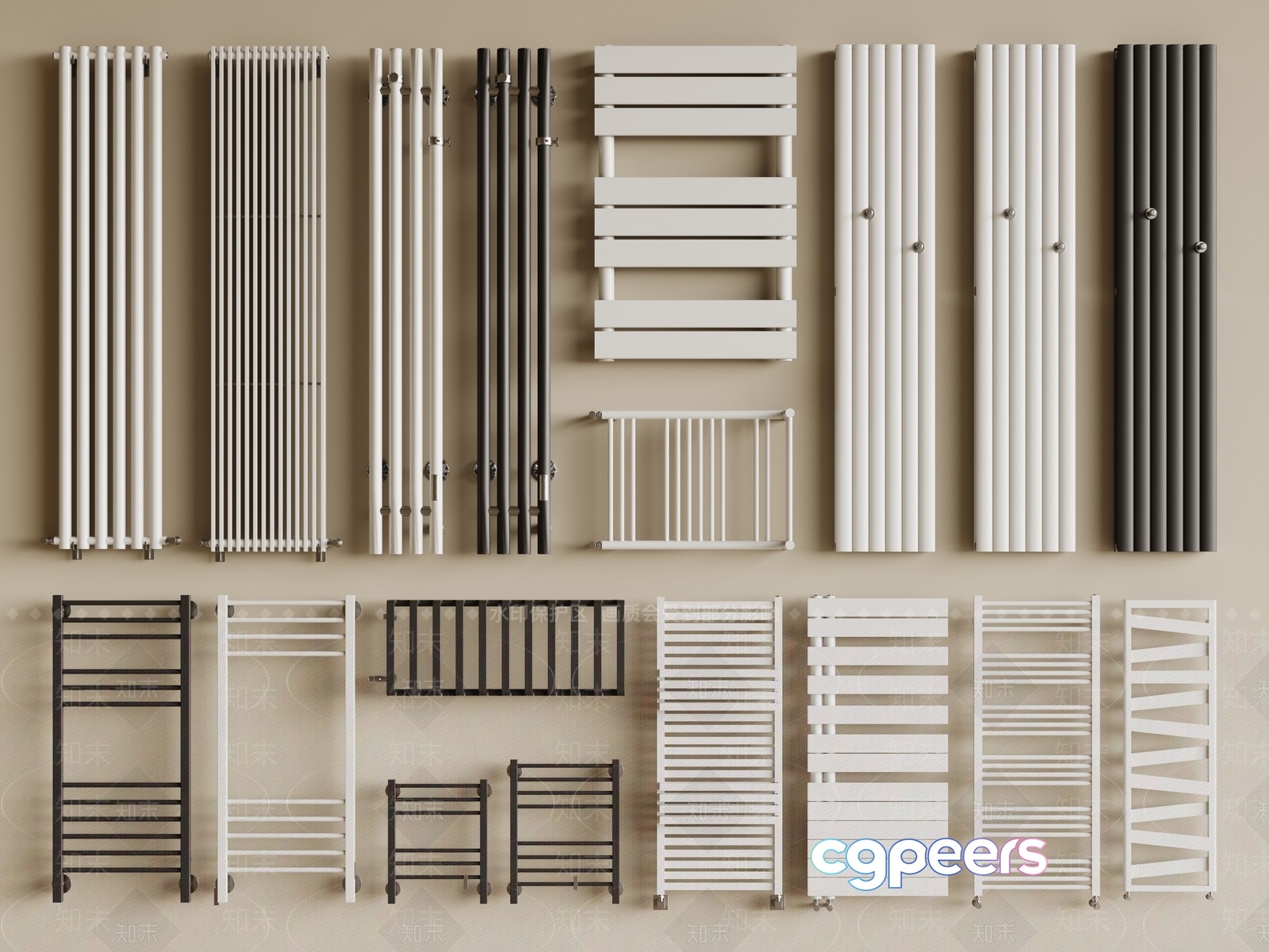 The Main Subject Is A Collection Of Radiator Covers Characterized By Their Various Designs 3D Model - 8873 - VRAY Render