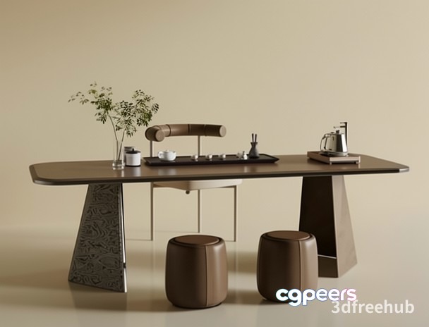 A Modern Table With Stools 3D Model - 22259 - VRAY Render A Modern Table With Stools 3D Model - 22259 - VRAY Render