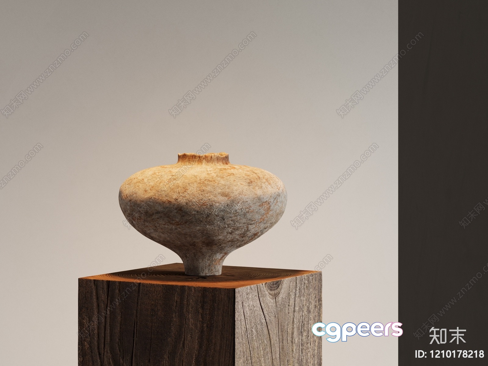 A Ceramic Vase On A Wooden Base 3D Model - 16501 - VRAY Render